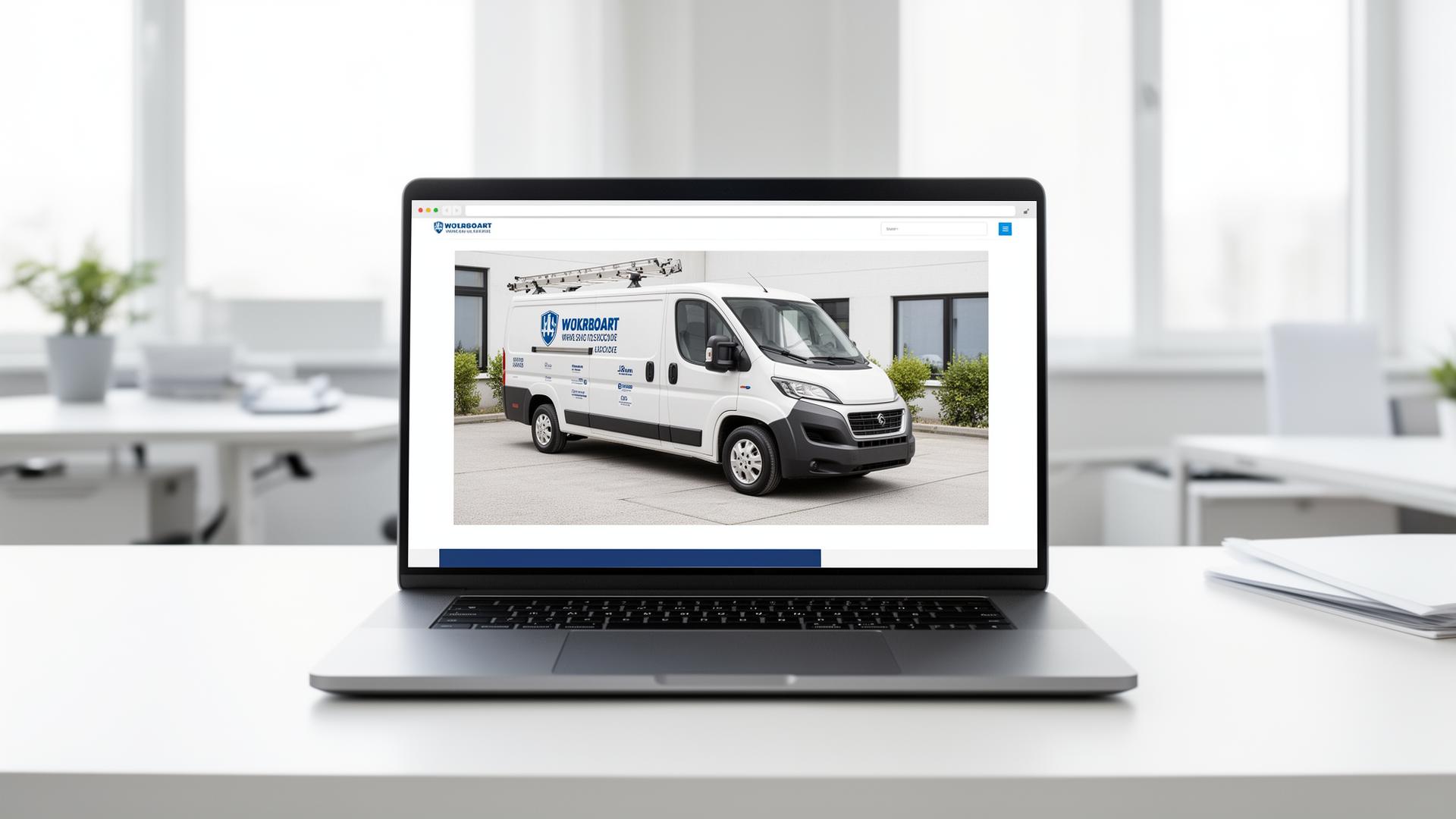 Laptop displaying a work van service website